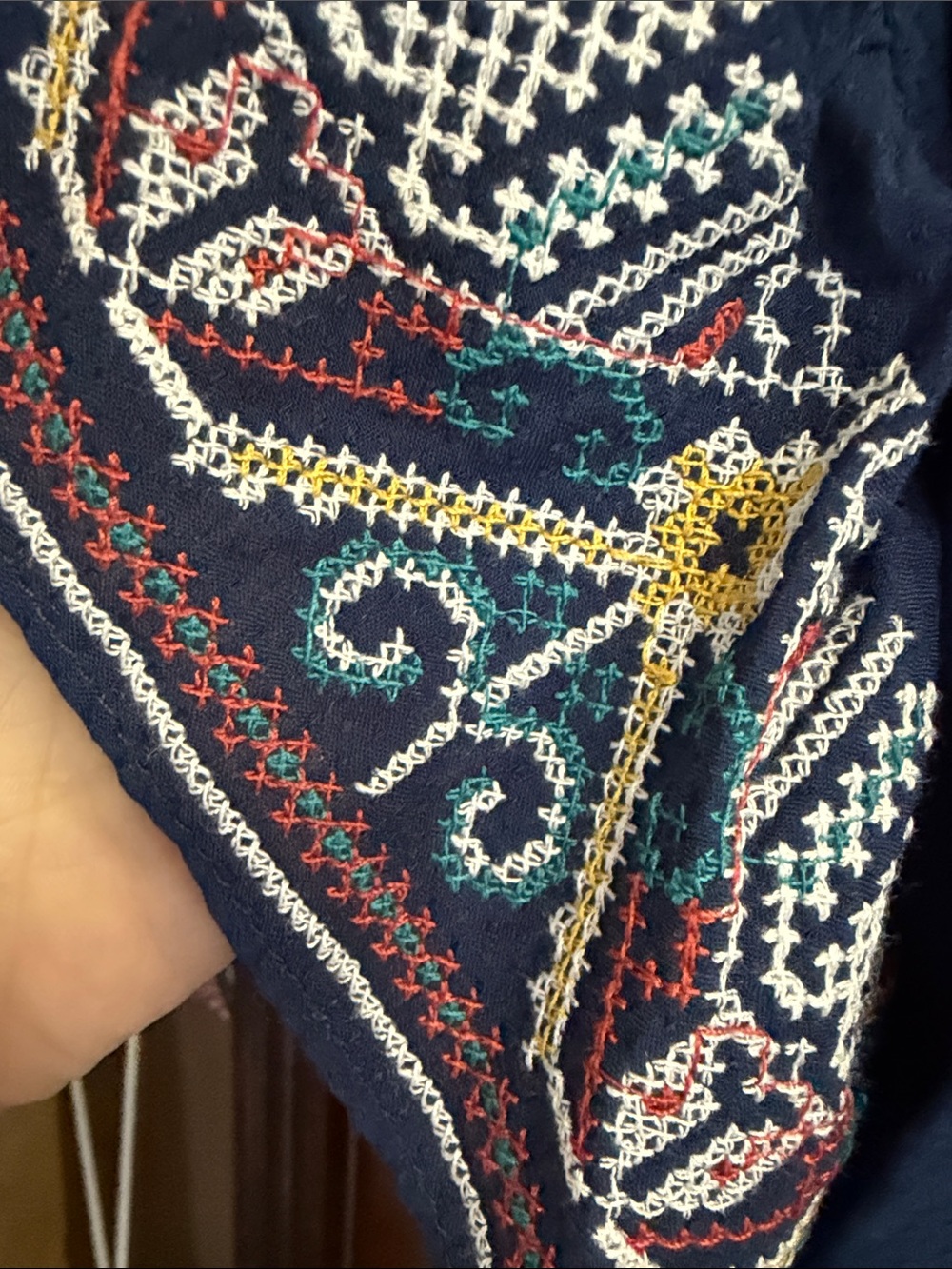 Max Studio Navy Embroidered V-Neck Tunic - Picture 3 of 4